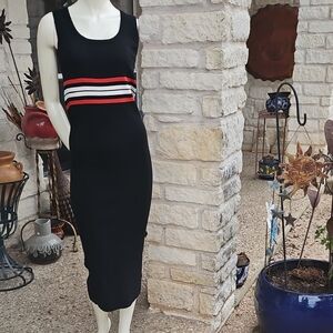 Lauren Ralph Lauren Stretch Black Sleeveless Knit Sweater Dress Red White Stripe